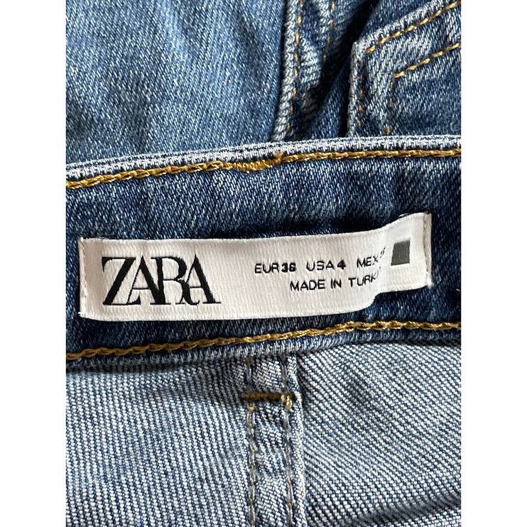 Zara Women's Medium Blue Raw Frayed Hem High Rise Straight Denim Jeans Pants 4