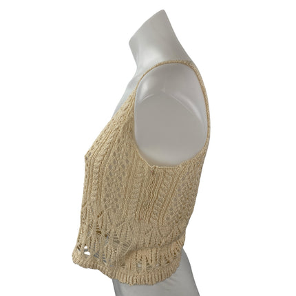 Zara Women's Cream Beige Crochet Knit Sleeveless Button Up Boho Crop Top Size S