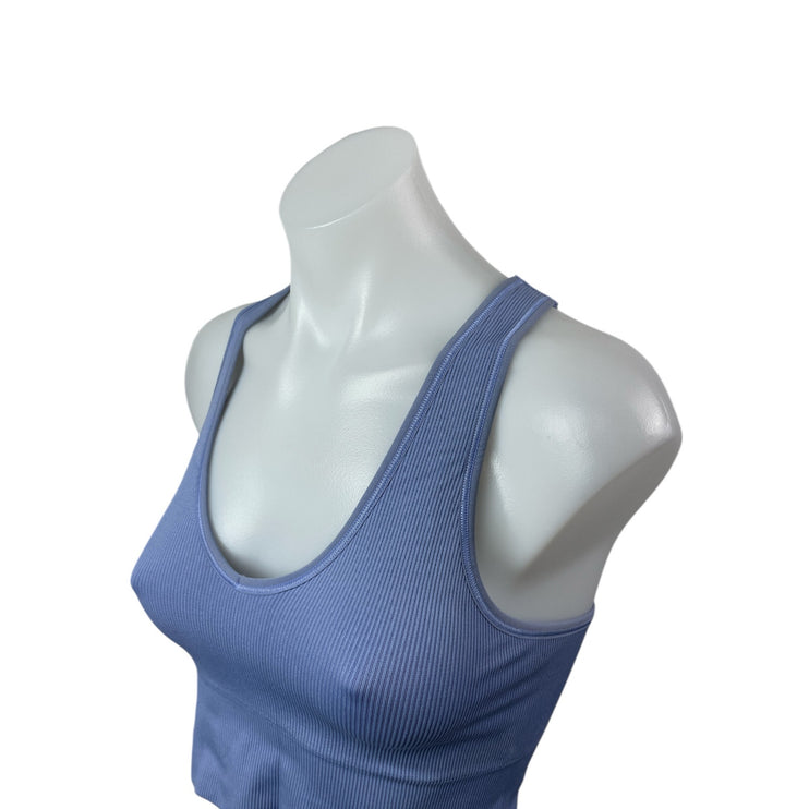 Athleta Women's Blue Ribbed Knit Sleeveless Yoga Workout Athletic Crop Top Sz S