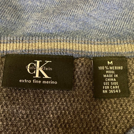 Calvin Klein 100% Wool Men's Blue Knit Long Sleeve V-Neck Sweater Top Size M