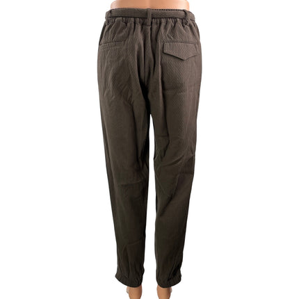 Sessun Women's Brown High Waisted Belted Tapered Leg Paperbag Trouser Pants 34