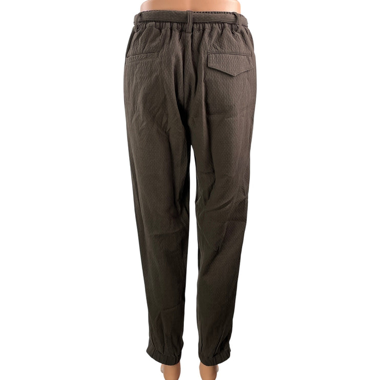 Sessun Women's Brown High Waisted Belted Tapered Leg Paperbag Trouser Pants 34