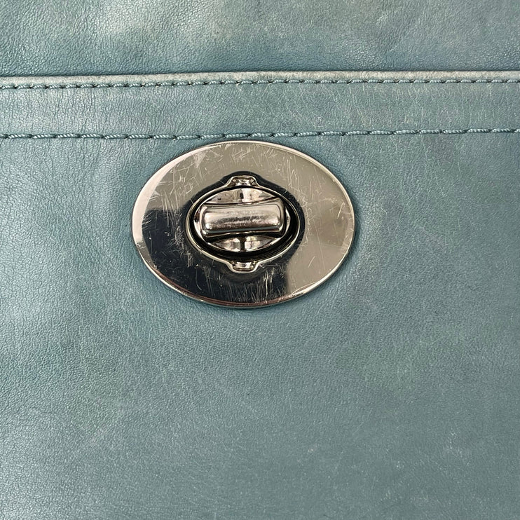 Coach Chelsea Teal Blue 100% Leather Crossbody Zipper Satchel Bag Handbag OS