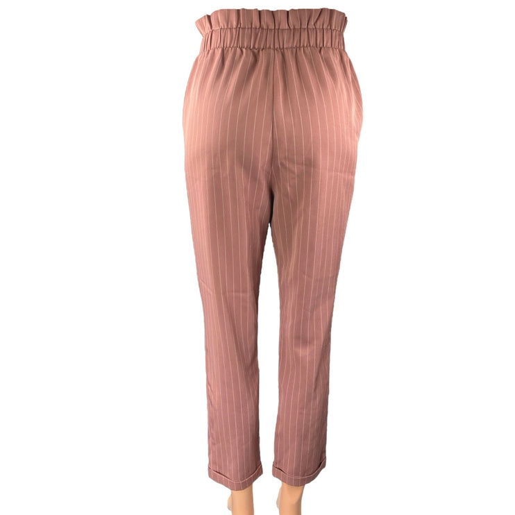 Charlotte Russe Pink Pinstriped Tapered High Waist Paperbag Trousers Pants Sz XS
