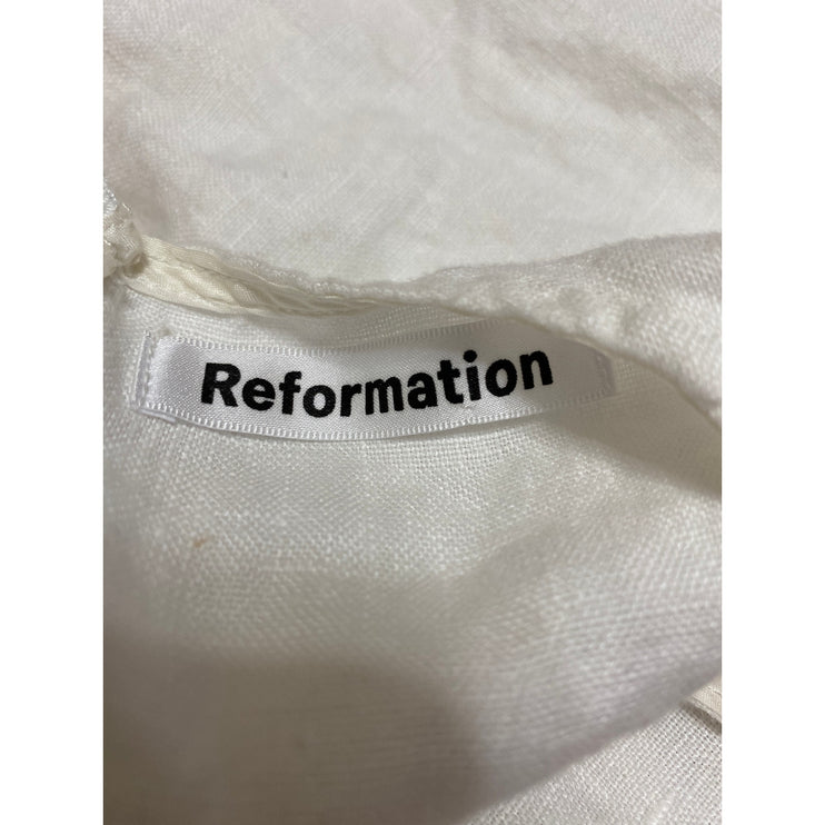 Reformation Simi 100% Linen Womens White V-neck Short Puff Sleeeve Mini Dress 4