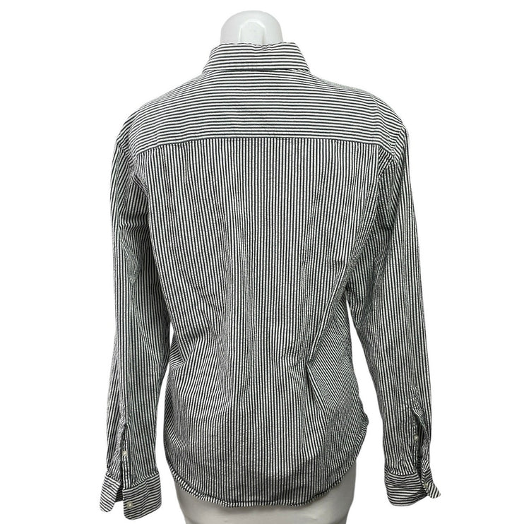 Club Monaco Women's Gray White Striped Slim Fit Button Down Shirt Top Size M