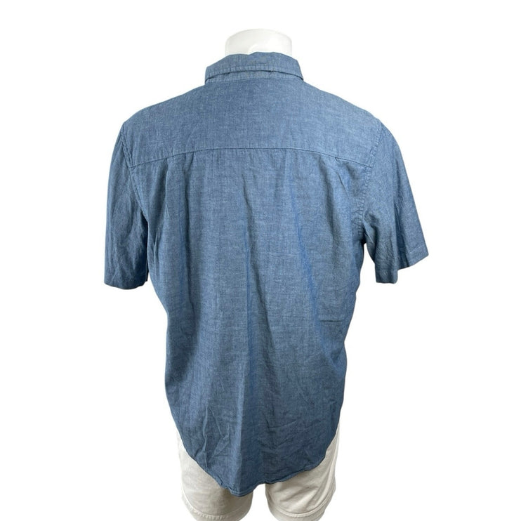 George Men's Blue Collared Short Sleeve Chest Pocket Button Down Shirt Top Sz L