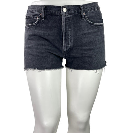AGOLDE Women's Black High Rise Frayed Raw Hem Cutoff Denim Jeans Shorts Sz 32