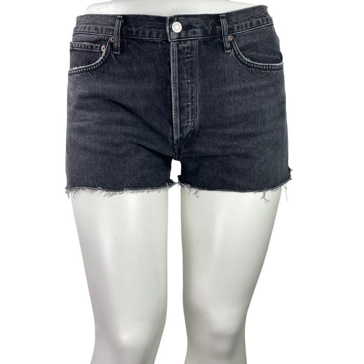 AGOLDE Women's Black High Rise Frayed Raw Hem Cutoff Denim Jeans Shorts Sz 32