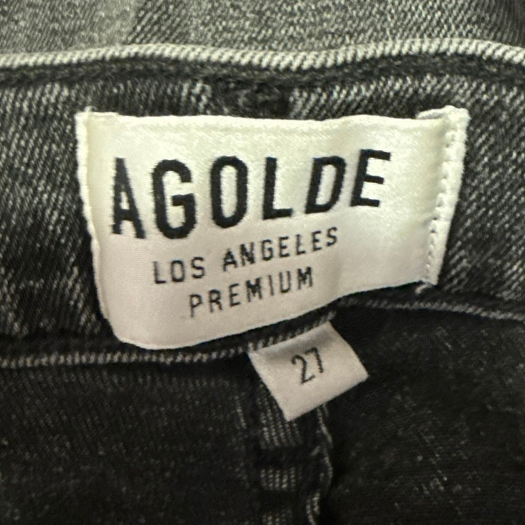 Agolde Women's Black Washed Raw Hem Stretch Casual Skinny Denim Jeans Size 27