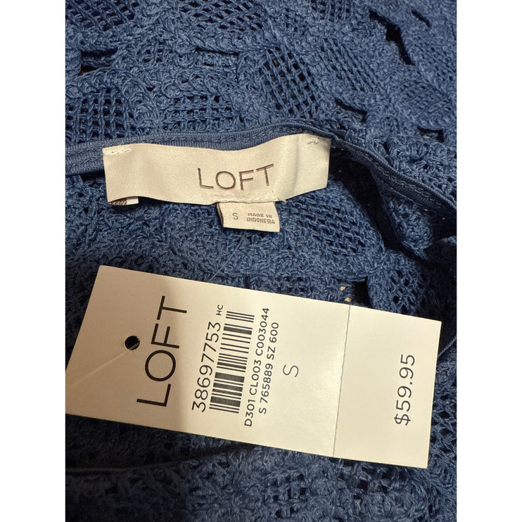 NEW Ann Taylor LOFT Blue Floral Crochet Knit Lace Sleeveless Tank Top Size S