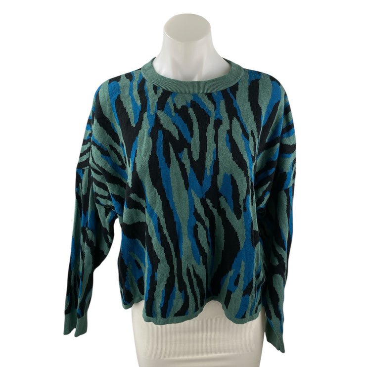 Bar III Womens Blue Animal Print Crew Neck Long Sleeve Pullover Sweater Top XXL
