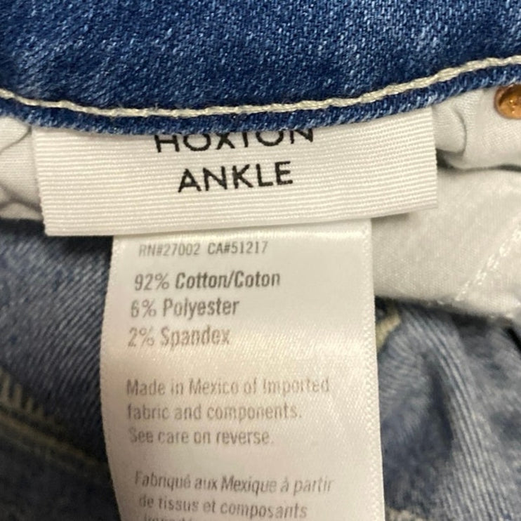 Paige Hoxton Blue High Waist Distressed Frayed Raw Hem Skinny Denim Jeans Sz 28