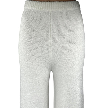Magnolia Boutique White Fleece High Waisted Pull On Wide Leg Lounge Pants Sz S