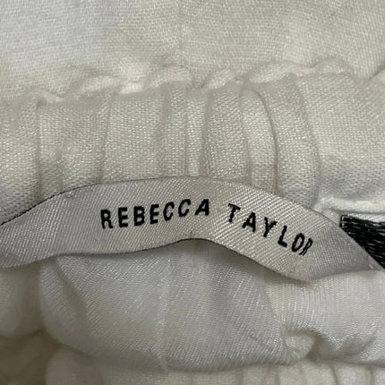 Rebecca Taylor Women's Off White Linen Relaxed Fit Straight Leg Trouser Pants 4