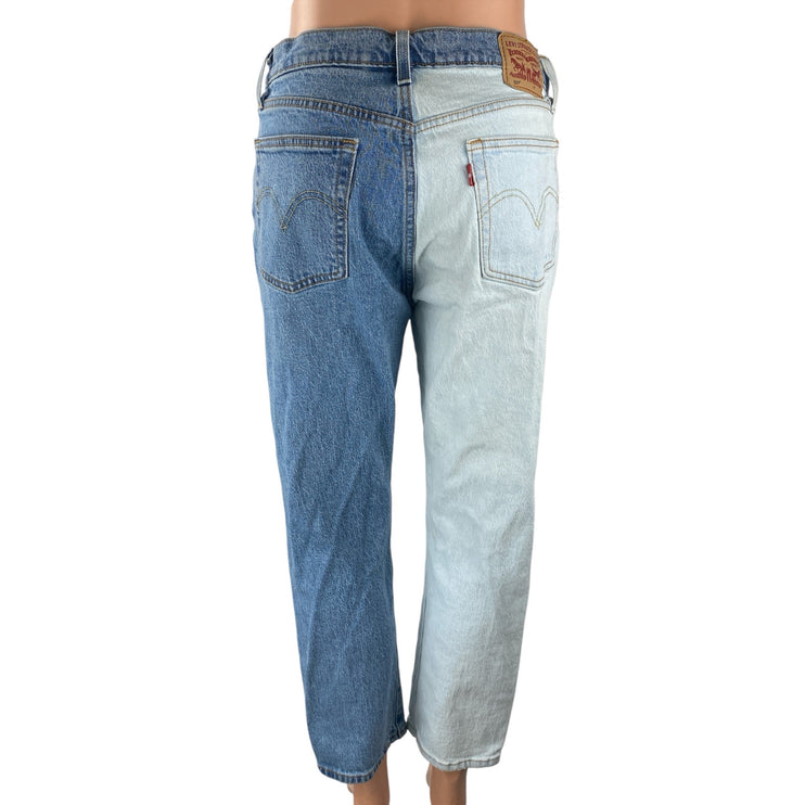 Levi's 501 Women's Blue Coloblock Patchwork Straight High Rise Denim Jeans Sz 28