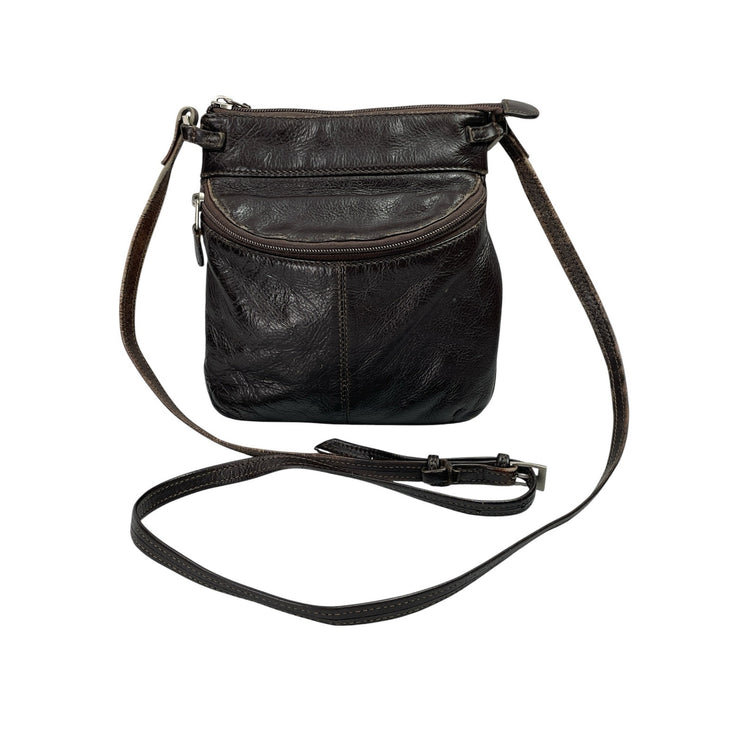 ILI New York Brown Leather Zipper Adjustable Strap Crossbody Messenger Bag