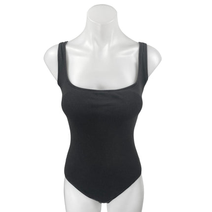 Skims Women's Black Sleeveless Ribbed Knit Square Neck Boysuit Tank Top Size L