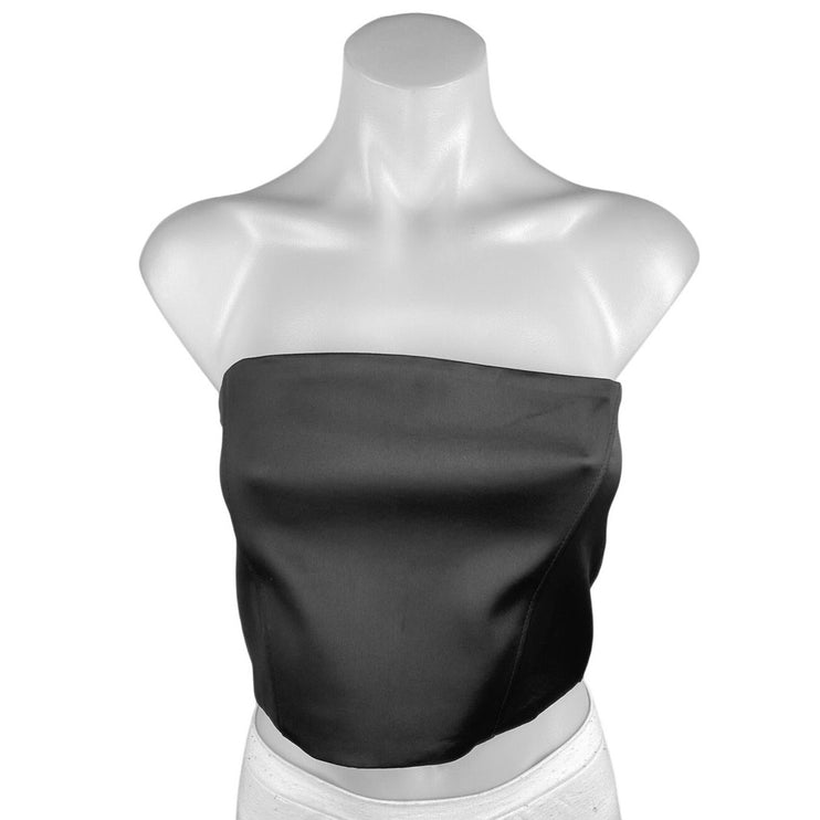 Zara Women's Black Silky Satin Sleeveless Strapless Bandeau Crop Tube Tank Top S