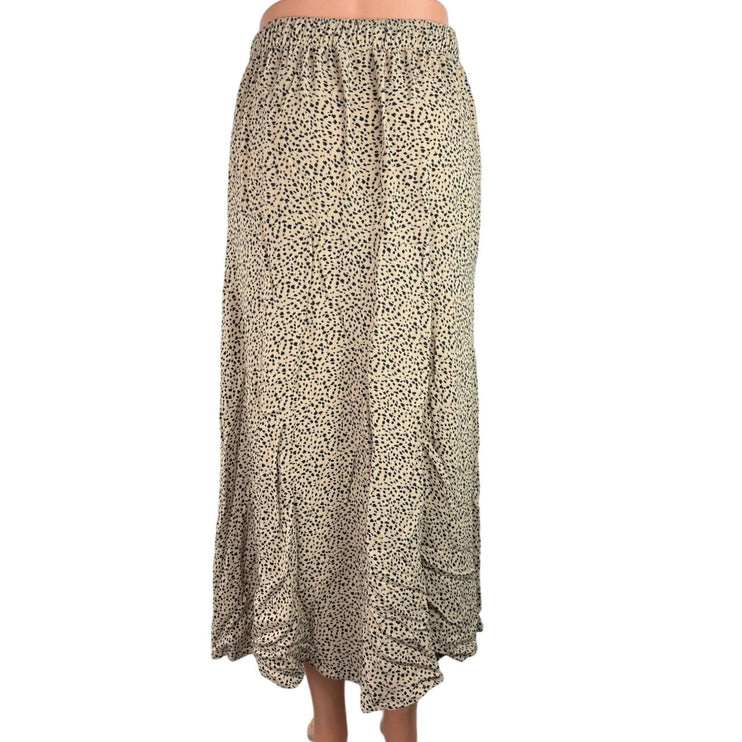 American Eagle Cream Black Animal Leopard Print Elastic Waist Slit Midi Skirt XL