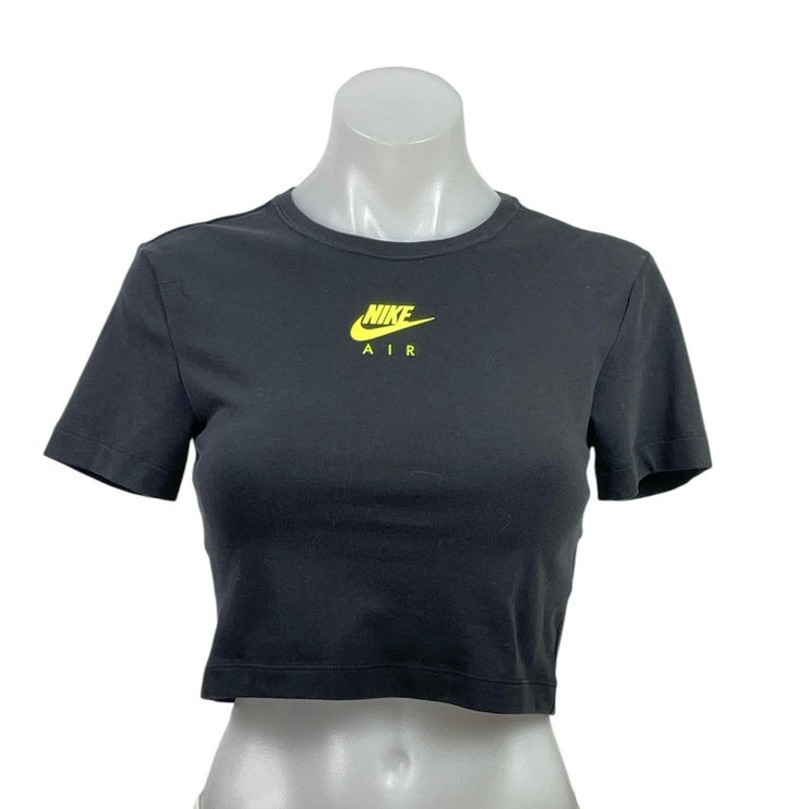 Nike Air Women's Black Short Sleeve Crew Neck Baby Tee T Shirt Crop Top Size S