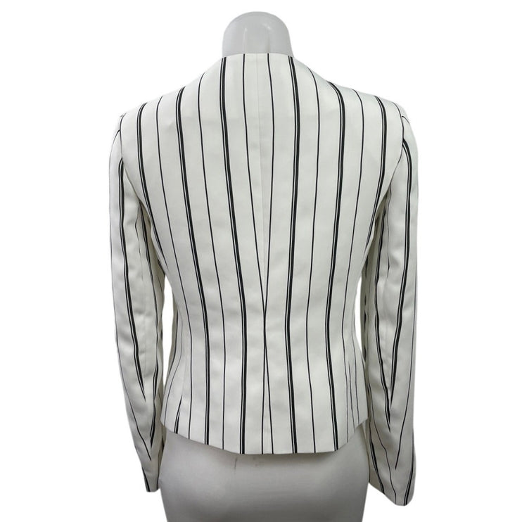 Bar III Womens White Black Striped V Neck Long Sleeve Blazer Coat Jacket Size XS