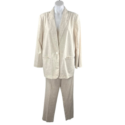 Sag Harbor Beige Linen Blazer Coat Jacket Trousers Pants 2-Piece Suit Set 12/14P