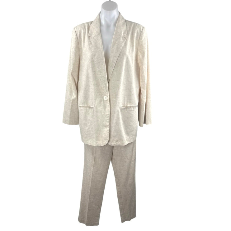 Sag Harbor Beige Linen Blazer Coat Jacket Trousers Pants 2-Piece Suit Set 12/14P
