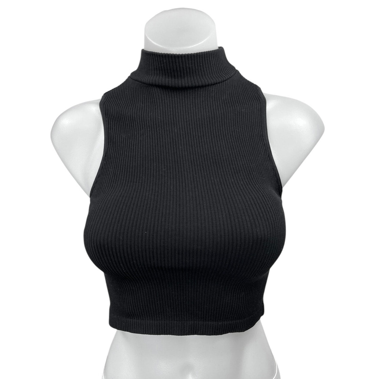 Zara Black Ribbed Knit Sleeveless Turtleneck Cropped Sweater Vest