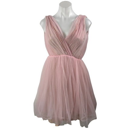 Zara Women's Pink Tulle Sleeveless V Neck Pleated Prom Fit & Flare Mini Dress S
