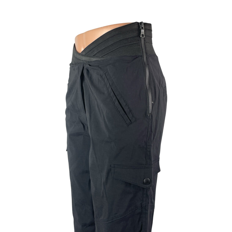 RTA Women's Black High Waisted Cargo Zip Tapered Jogger Trousers Pants Size 25