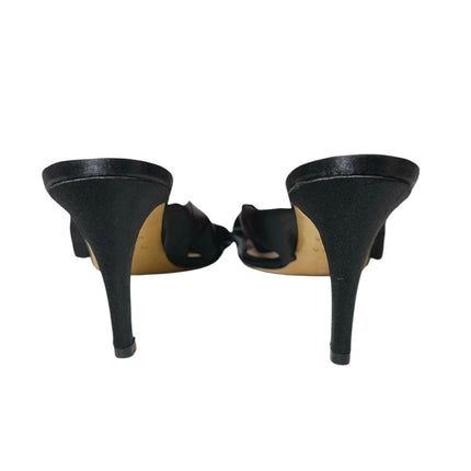 Kalda Black Satin Buckles Cross Straps Rhinestone Heeled Mules Sandals Sz 8.5-9
