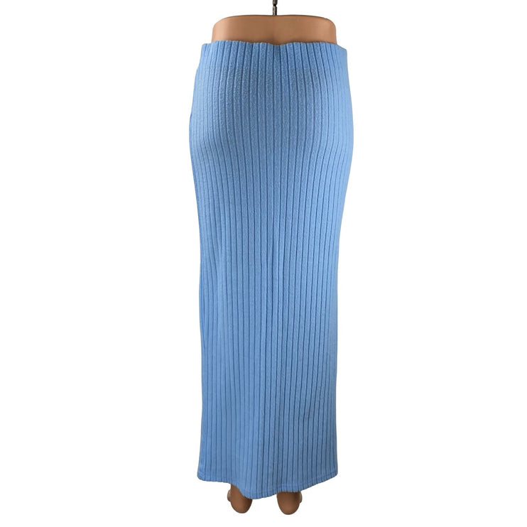 Out from Under Bounce Plush Suki Blue Ribbed Slit Maxi Straight Pencil Skirt S