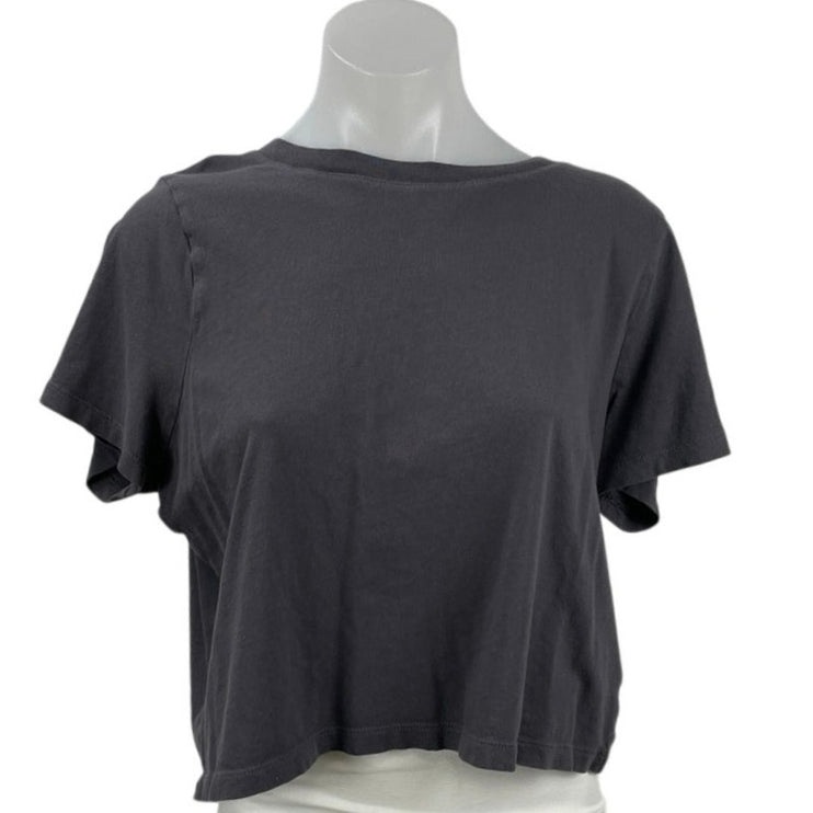 Madewell Women's Black Boxy Short Sleeve Crew Neck Crop T Shirt Tee Top Size M