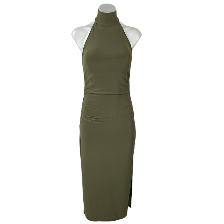 Aritzia Wilfred Smooth Matter Remedy Olive Green Halter Slit Maxi Dress Size XS