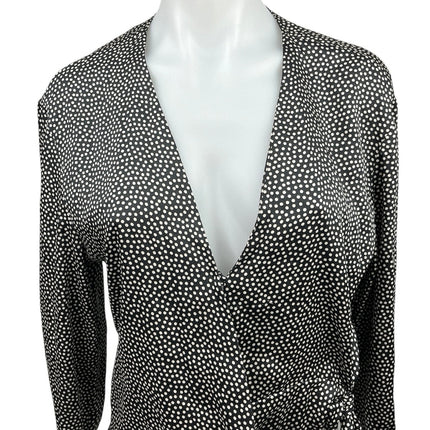 New Zara Women's Black Polka Dot V-Neck Long Cuffed Sleeve Wrap Blouse Top Sz S