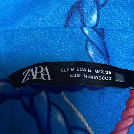 Zara Blue Nautical Print Oversized Long Sleeve Button Down Blouse Shirt Top Sz M
