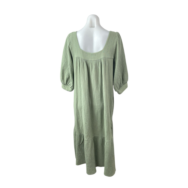 Christy Dawn Bianca Green Half Sleeve Gauze Drop Waist Babydoll Midi Dress Sz M