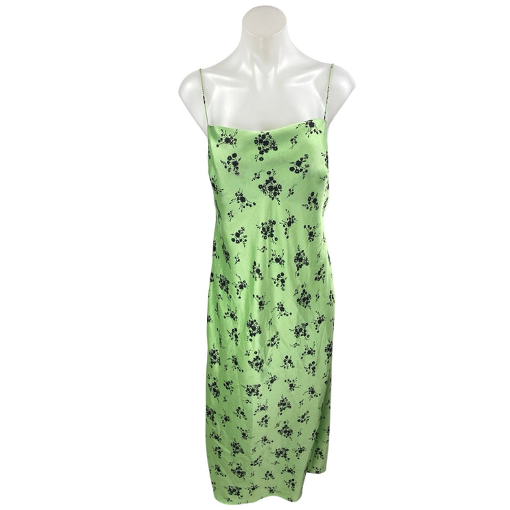 Topshop Green Black Floral Silk Satin Sleeveless Cami Tank Midi Slip Dress Sz 10