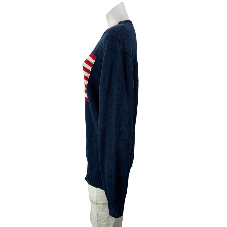 Brandy Melville Women's Dark Blue Long Sleeves American Flag Knit Sweater Top M
