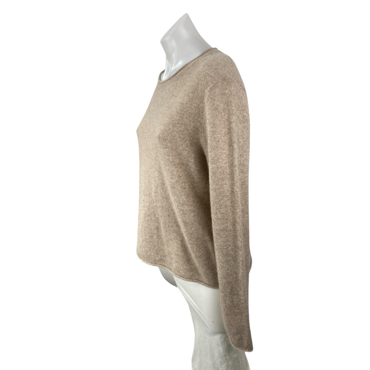 Aqua 100% Cashmere Women's Beige Crew Neck Long Sleeve Sweatshirt Sweater Top L