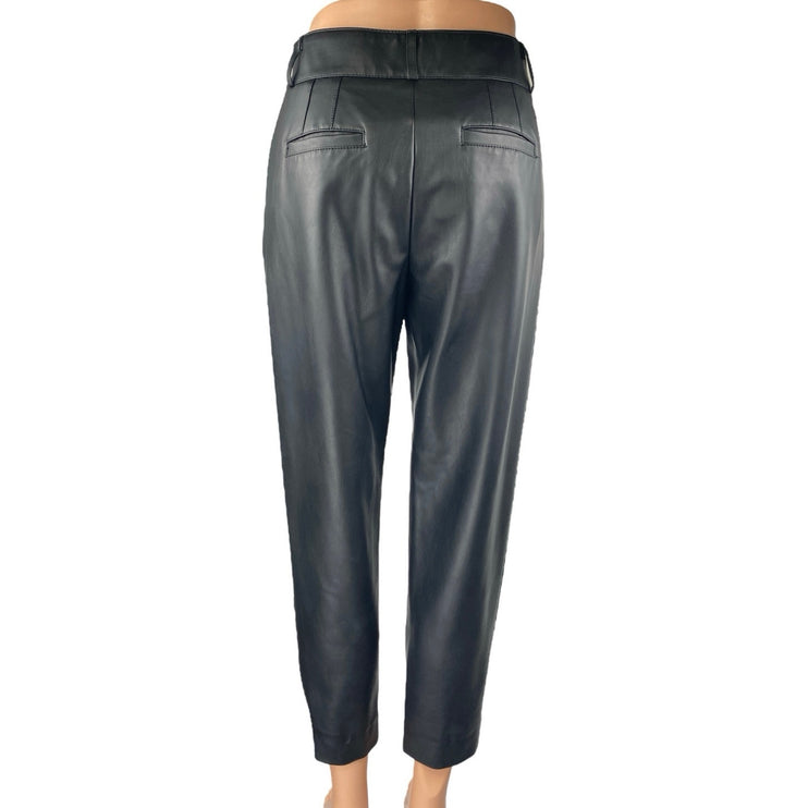 Banana Republic Black Faux Leather High Waisted Pleated Tapered Trousers Pants 0
