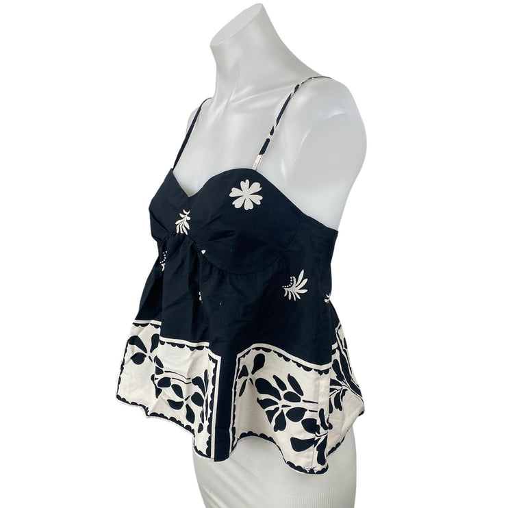 NEW Zara Womens Black Floral Smocked Sleeveless Flare Peplum Camisole Tank Top M