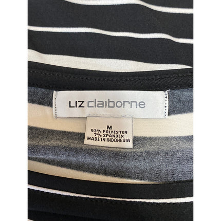 NEW Liz Claiborne Black White Striped Half Sleeve Tie Waist Mini Sheath Dress M