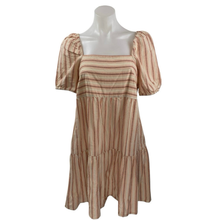 Ann Taylor LOFT Coral Striped Short Puff Sleeve Tiered A Line Mini Dress Size 6