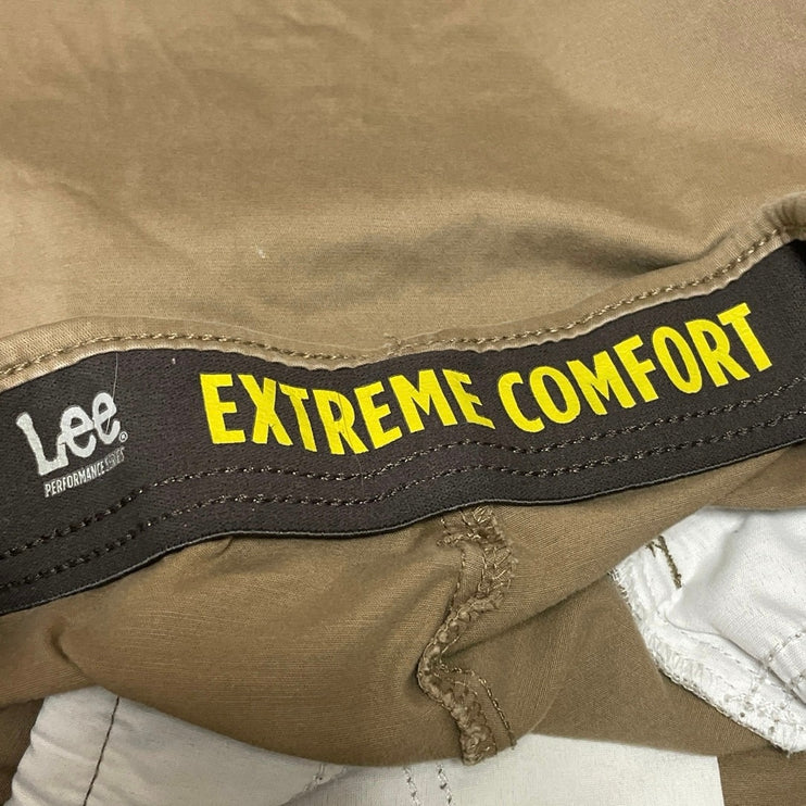 Lee Extreme Comfort Men's Beige Tan High Waist Straight Chino Khaki Shorts Sz 36
