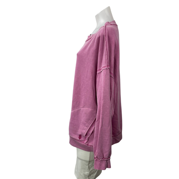 Free People Metti Crew Pink Long Sleeve Oversized Sweater Sweatshirt Top Size M