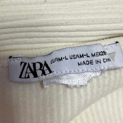 Zara Women's White Long Sleeve Ribbed Knit Square Neck Sweater Crop Top Size M-L