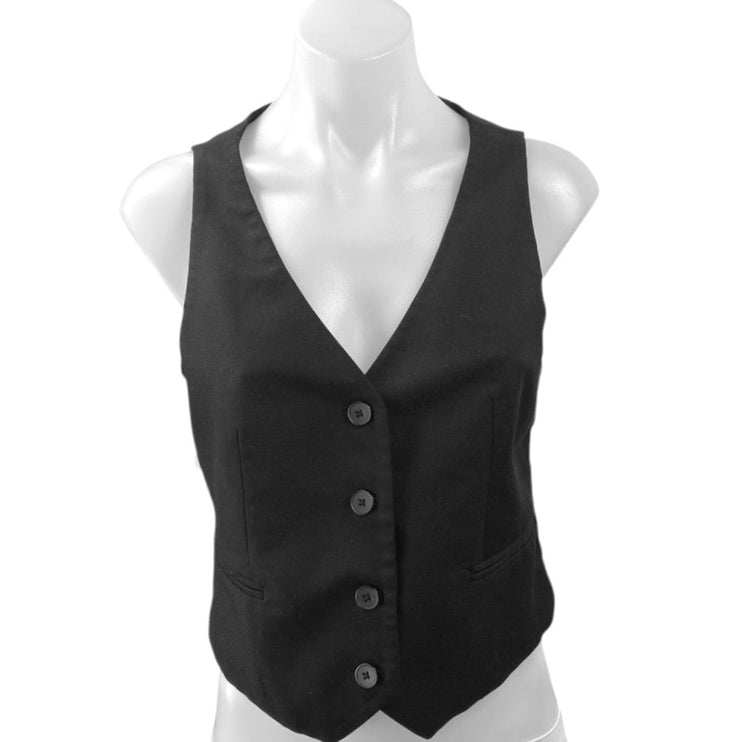 Stradivarius Women's Black Sleeveless V-neck Button Blazer Vest Tank Top Size S