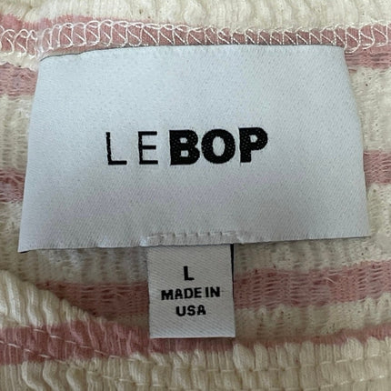 LeBop Women's Cream Pink Striped Short Sleeve Round Neck T Shirt Tee Top Size L